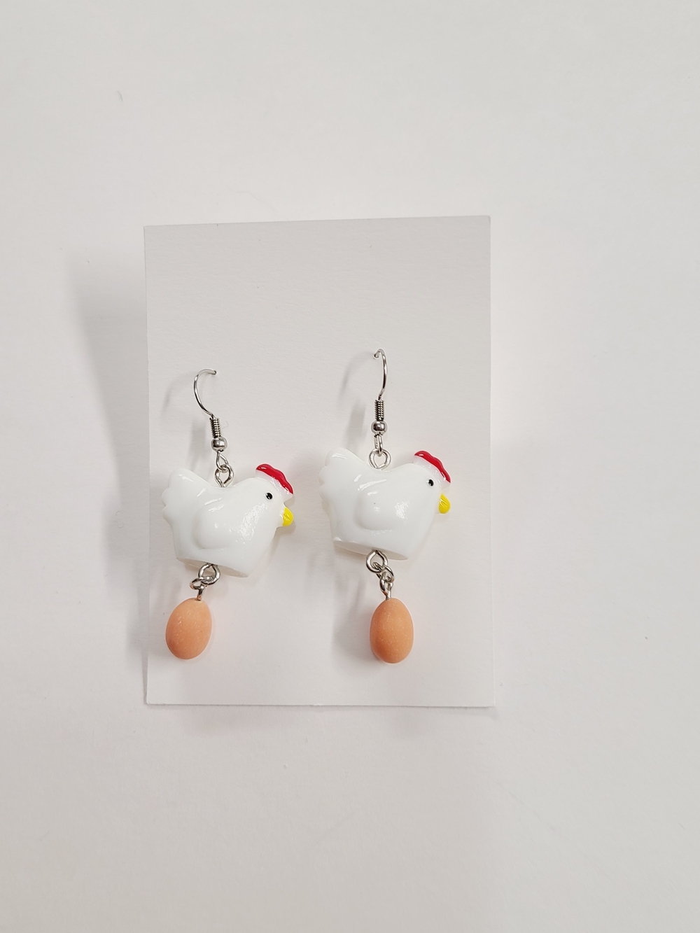 Cute White Chicken Dangle Earrings with Peach Egg